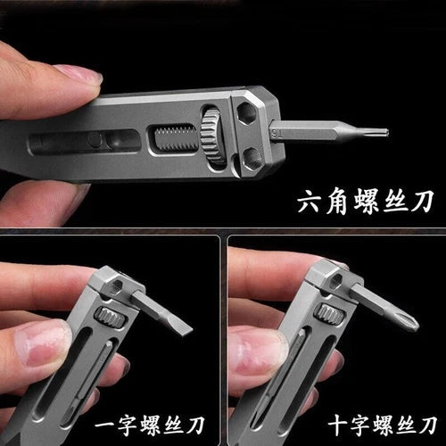 Mini Titanium Multi Tools Adjustable Wrench Pocket EDC Pry Bar Crowbar with Bits 07FC0E-D4 - KOEEK
