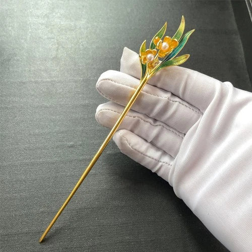 Cloisonne Daffodil Hairpin Chinese Style Tassel Hanfu Traditional Hair Jewelry 07FC0E-D4 - KOEEK