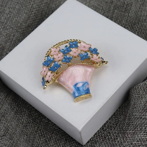 Western Vintage Enamel Craft Flower Basket Brooch Lapel Pin 07FC0E-D4 - KOEEK