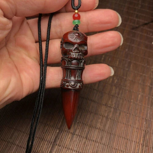 2.8" Yak Horn Carved Skull Pendant Phurba Dagger Buddhism Faqi Statue Collection 07FC0E-D4 - KOEEK