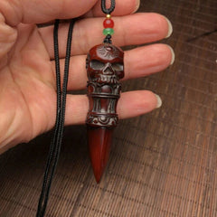 2.8" Yak Horn Carved Skull Pendant Phurba Dagger Buddhism Faqi Statue Collection 07FC0E-D4 - KOEEK