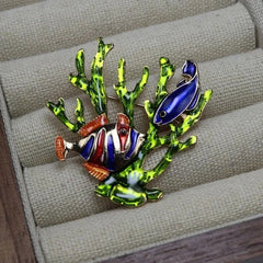 Painted Craft Rhinestone Tropical Ocean Brooch Lapel Pin Flower Accessory 07FC0E-D4 - KOEEK
