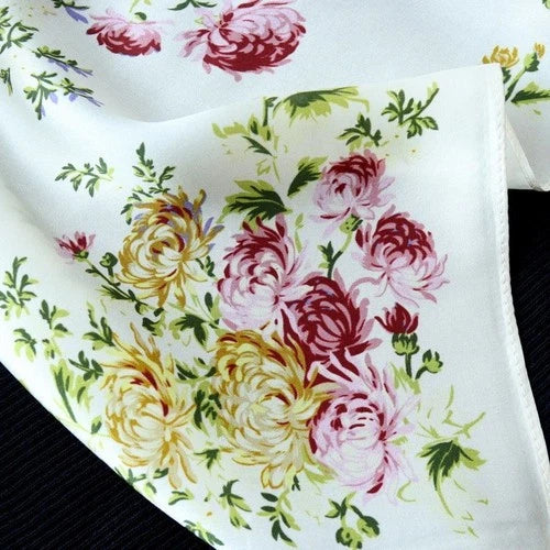 Pure Silk 21" Small Square Scarf Women Neckerchief Black White Flower Wrap 07FC0E-D4 - KOEEK