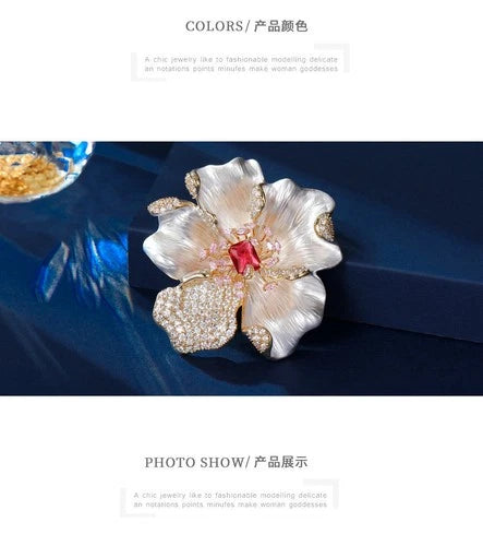 Peony Flower Brooch Elegant Coat Pin Floral Jewelry Auspicious Style Accessory 07FC0E-D4 - KOEEK