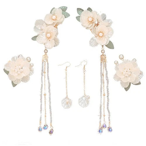 Hanfu Tassel Hair Clip Set Vintage Chinese Updo Side Clip Hair Accessory 07FC0E-D4 - KOEEK