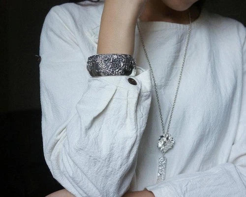 Vintage Wide Cuff Bracelet Peony Flower Open Bangle Ethnic Chic Women Jewelry 07FC0E-D4 - KOEEK