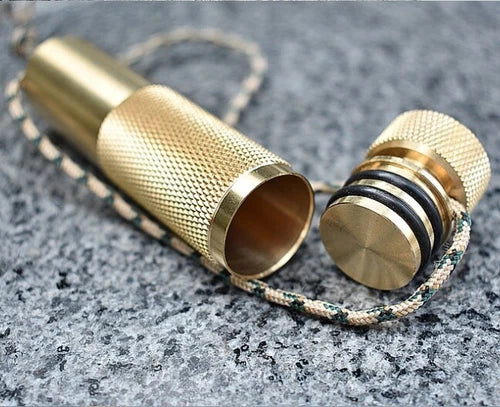 Brass Waterproof Pills Case Container Box Pendant with Compass Multi EDC Tool 07FC0E-D4 - KOEEK