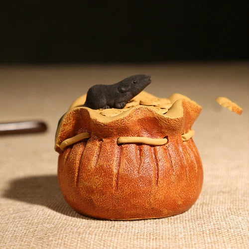 2.55"Chinese Yixing Zisha Pottery Clay Handmade Gongfu Tea Pet Moneybag Mouse 07FC0E-D4 - KOEEK