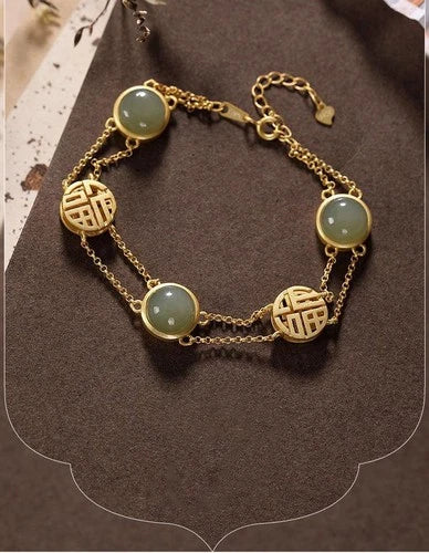 Gold Plated Fu Character Bracelet Chinese Ethnic Style Vintage Womens Jewelry 07FC0E-D4 - KOEEK