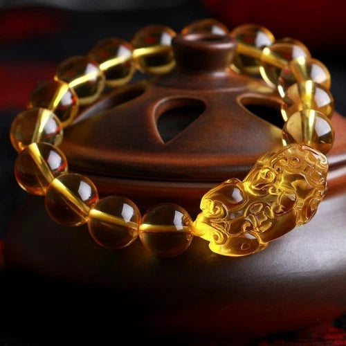 12mm Natural Yellow Citrine Pixiu Bracelet Wealth Charm Feng Shui 07FC0E-D4 - KOEEK