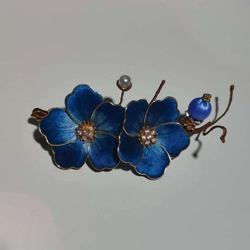Velvet Flower Hairpin Chinese Style Hanfu Headpiece Blue Floral Hair Accessory 07FC0E-D4 - KOEEK