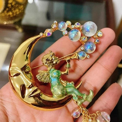 Vintage Art Nouveau Brooch Style Fairy Beauty Shawl Pin Pendant Jewelry Unique 07FC0E-D4 - KOEEK
