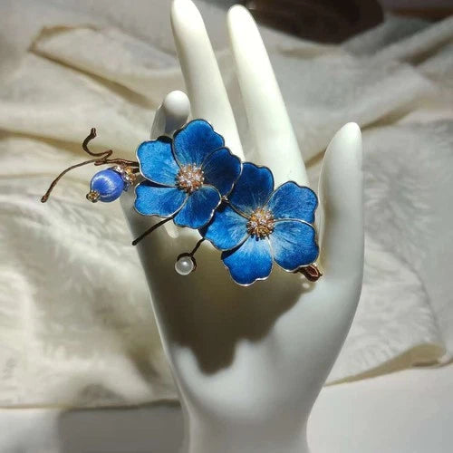 Velvet Flower Hairpin Chinese Style Hanfu Headpiece Blue Floral Hair Accessory 07FC0E-D4 - KOEEK