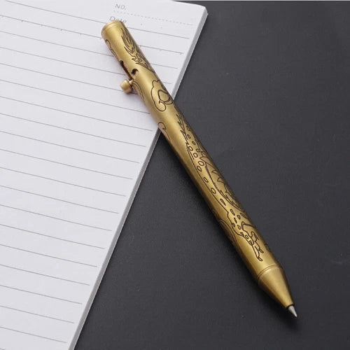 Solid Brass Ball Pen Office Signature Pen Students Stationery Outdoor EDC Tool 07FC0E-D4 - KOEEK