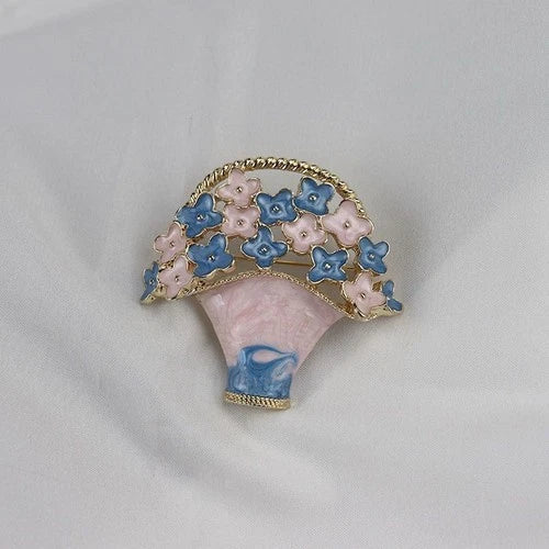 Western Vintage Enamel Craft Flower Basket Brooch Lapel Pin 07FC0E-D4 - KOEEK