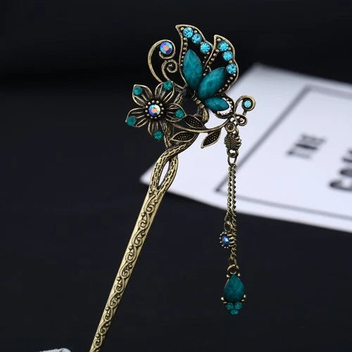 Vintage Tassel Flower Hairpin Hanfu Chinese Style Hair Accessory 07FC0E-D4 - KOEEK