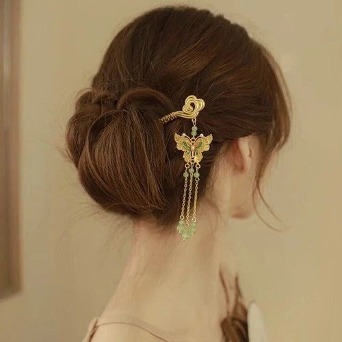 Chinese Style Filigree Cloisonné Butterfly Cloud Tassel Enamel Hairpin 07FC0E-D4 - KOEEK