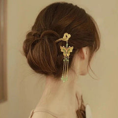 Chinese Style Filigree Cloisonné Butterfly Cloud Tassel Enamel Hairpin 07FC0E-D4 - KOEEK