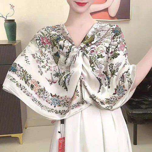 Satin Scarf 180x80CM Floral Bird Print Shawl Lightweight Summer Wrap for Women 07FC0E-D4 - KOEEK