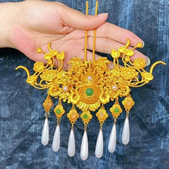 Handmade Pearl Hair Crown Chinese Hanfu Style Vintage Headdress For Bride 07FC0E-D4 - KOEEK