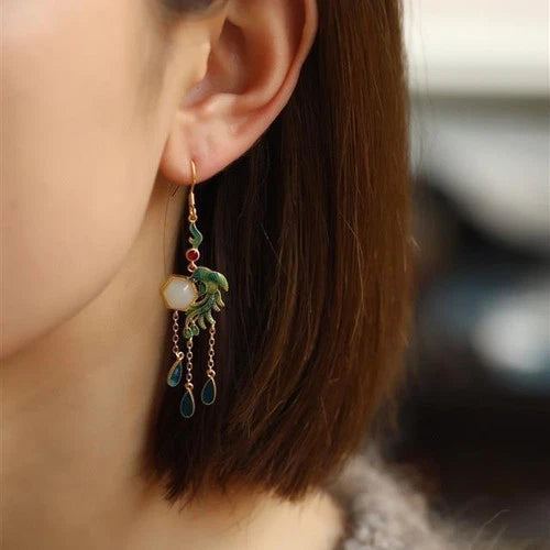Vintage Chinese Style Hetian Inlay Earrings Stud Jewelry Women Accessories 07FC0E-D4 - KOEEK
