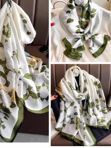 Satin Scarf 180x80CM Gardenia Print Shawl Lightweight Summer Wrap for Women 07FC0E-D4 - KOEEK