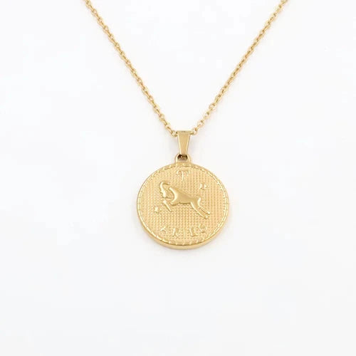 Gold Plated Stainless Steel Constellation Horoscope Zodiac Sign Pendant Necklace 07FC0E-D4 - KOEEK