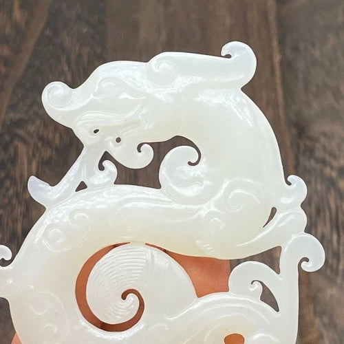 China Natural Old Jade Carving Flying Dragon Pendant Collection  Ornament 07FC0E-D4 - KOEEK