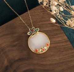 Chinese Style Necklace White Jade Pendant Enamel Cloisonne Necklace 07FC0E-D4 - KOEEK