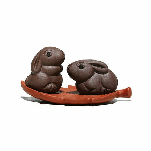7.3'' Creative Tea Pet Home Decoration Rabbit on Leaf Statue House Warming Gift 07FC0E-D4 - KOEEK