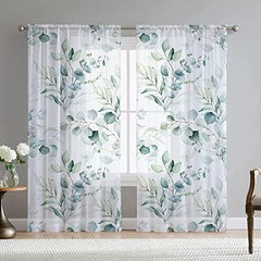 Green Eucalyptus Leaves Curtains for Living Room 96 inch Length 2 Panels Set 07FC0E-D4 - KOEEK