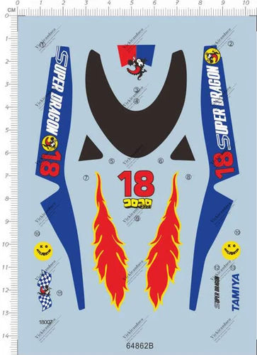 1/32 Mini 4WD Super Dragon Sport Racing Car Model Kit Markings Water Slide Decal 07FC0E-D4 - KOEEK