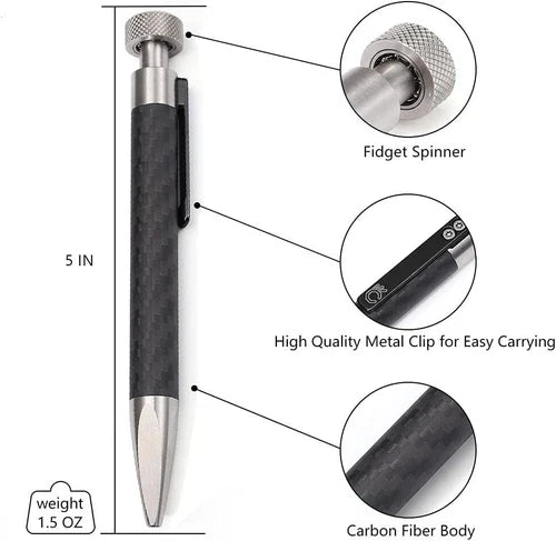 Stainless Steel Carbon Fiber Ballpoint Pen with Fidget Spinner EDC Writing Pen 07FC0E-D4 - KOEEK