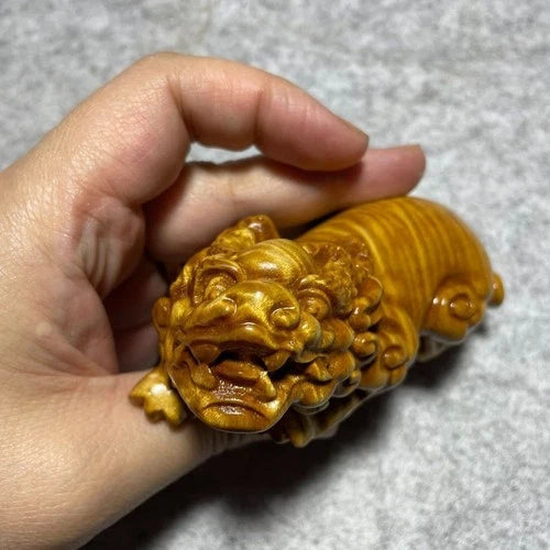 Golden Nanmu Pixiu 9.7×4.8×4.0cm Hand Carved Wenwan Random Color 07FC0E-D4 - KOEEK