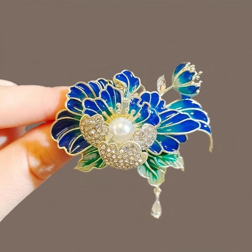 Chinese Enamel Peony Flower Brooch Vintage Cloisonne Pin Hanfu Dress Jewelry 07FC0E-D4 - KOEEK