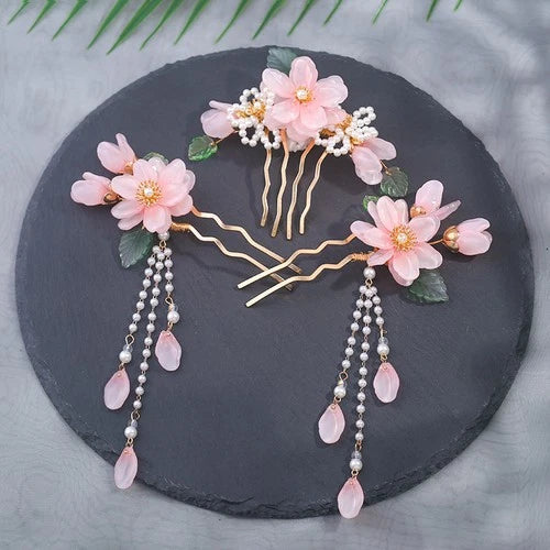 Hanfu Tassel Hair Clip Set Vintage Chinese Side Clips Headpiece Accessories 07FC0E-D4 - KOEEK