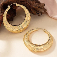 Crescent Bamboo Hoop Earrings Set Women Jewelry Textured Large Design 2 Pairs 07FC0E-D4 - KOEEK