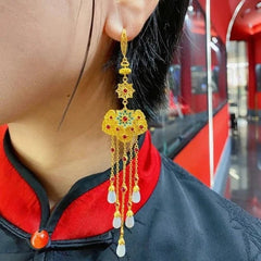 Enamel Lock Tassel Earrings Luxury Vintage Chinese Style Ear Jewelry for Women 07FC0E-D4 - KOEEK