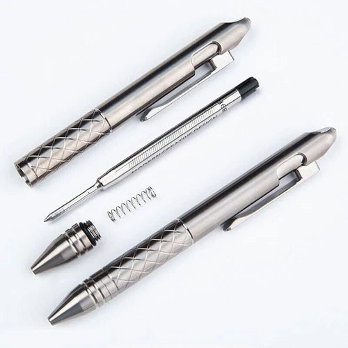 Premium Titanium Pocket Ball Pen Ballpoint Pen Checkered Design Outdoor EDC 07FC0E-D4 - KOEEK