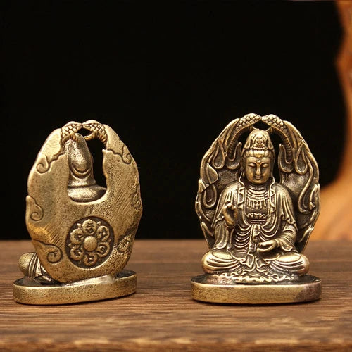 Antique Brass Small Portable Buddha Pocket Buddha Bronze Pendant Decoration 07FC0E-D4 - KOEEK