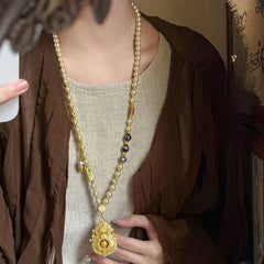 Pearl Imitation Spinning Gourd Pendant Necklace Chinese Style Long Sweater Chain 07FC0E-D4 - KOEEK
