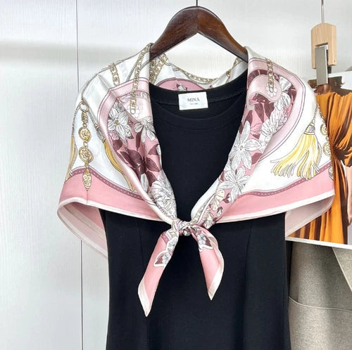 Mulberry Silk Scarf Square Wrap Yelllow ear print Women 88X88cm Bandana 07FC0E-D4 - KOEEK