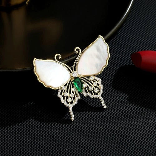 Natural Shell Butterfly Brooch Mother Of Pearl Inlay Coat Pin Clothing Accessory 07FC0E-D4 - KOEEK