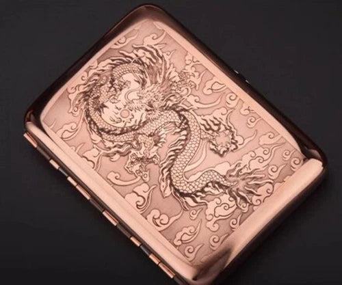 Vintage Copper Pocket Cigarette Case Carved Dragon Double Sided Portable Storage 07FC0E-D4 - KOEEK
