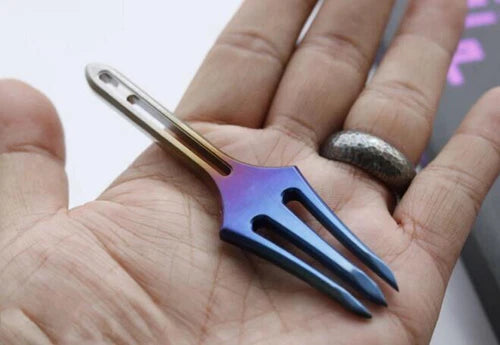 Titanium Alloy Fork Small Harpoon Crowbar Pry Bar keychain EDC Tool Pendant Gift 07FC0E-D4 - KOEEK