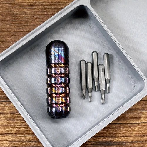 Titanium Pocket Mini Waterproof Holder with Bits Portable Outdoor EDC Tools Gift 07FC0E-D4 - KOEEK
