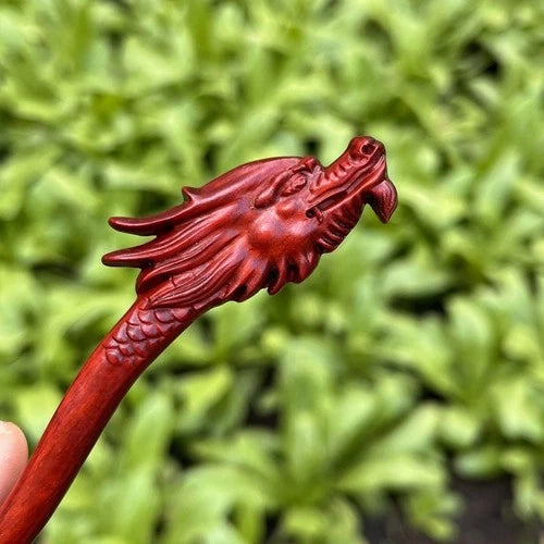 Rosewood Carved Dragon Phoenix Hair Stick Chinese Style Handmade Hairpin 2pc 07FC0E-D4 - KOEEK