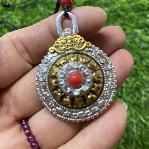 Tibetan Silver Mantra Spinner Pendant Keychain Bag Charm Ornament 42x32x17mm 07FC0E-D4 - KOEEK
