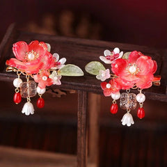 Glass Flower Hair Clip Chinese Style Hanfu Hair Accessory Women Barrette 2pc 07FC0E-D4 - KOEEK