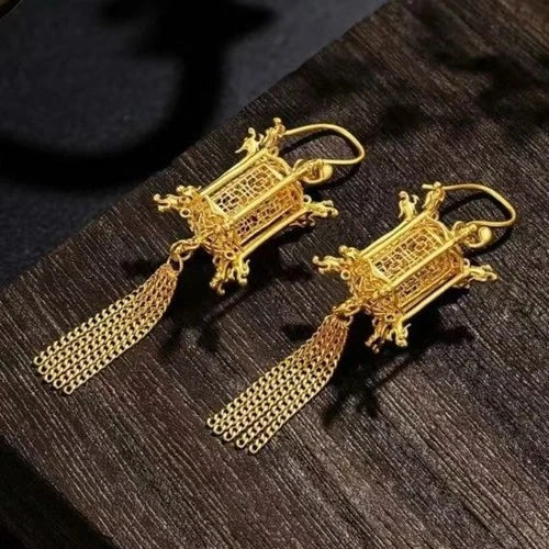 Lotus Lantern Earrings Gold Enamel Chinese Style Vintage Jewelry Gift 07FC0E-D4 - KOEEK